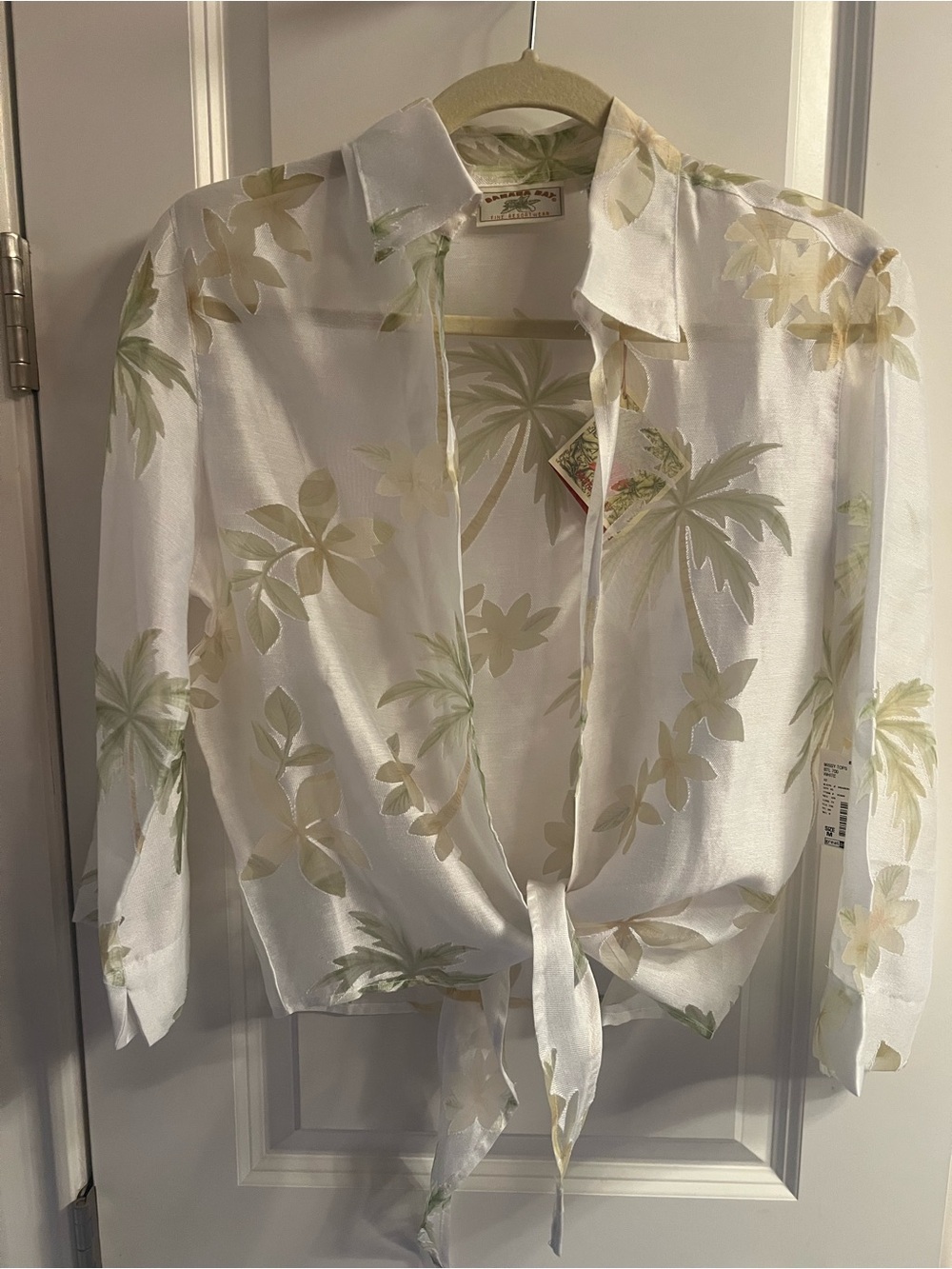 Banana Bay Cream Palm-Print Tie-Front Blouse